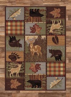 a rug with animals and leaves on it