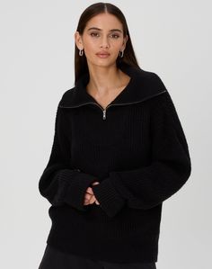 This knit jumper features an oversized collar, long sleeves and a quarter zip closure. Womens Knitwear, Knitwear Style, Winter Layers, Knit Dresses, Oversized Collar, Winter Layering, Knitting Women, Winter Knits, Knit Jumper