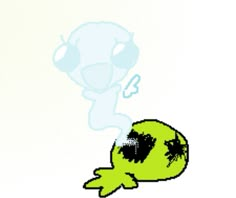 an image of a cartoon character that appears to be floating in the air with his eyes closed