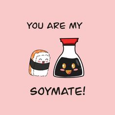 you are my soymate and sushi on pink background with text that reads, you are my soymate