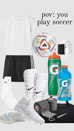 there are many items that can be found in this image, including tennis gear and shoes