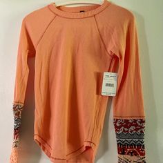 Nwt Free People Knit Long Sleeve, With Crochet Accent Sleeve Shirt Size L Long Knit, Knit Long Sleeve, Free People Tops, Color Orange, Shirt Sleeves, Knit Crochet, Sleeve Shirt, Free People, Womens Tops