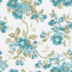 blue flowers and leaves on a white background