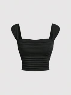 Wide Strap Top, Cute Black Crop Tops, Cute Shein Shirts, Shein Cute Tops, Cute Black Clothes, Black Top Outfits, Shein Crop Tops, Tops From Shein, Cropped Shein