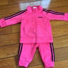 Nwot Baby Girls Adidas Track Suit Adidas Pink Sets For Spring, Adidas Fitted Sets For Playwear, Pink Winter Sports Sets, Pink Playtime Sets For Winter, Adidas Pink Spring Set, Pink Winter Playtime Sets, Fitted Pink Adidas Sets, Kids Adidas Outfit, Adidas Pink Fitted Sets