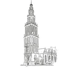 Digitale ‘pentekening’ van de Martinitoren in Groningen Mono Print, Boho Chique, Tattoo Stencil, Tattoo Stencils, Acrylic Paintings, Architecture Drawing, Empire State Building, Notre Dame