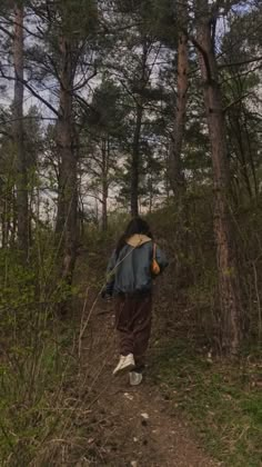 a person walking through the woods on a trail