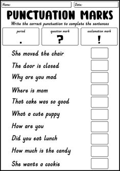 punctuation worksheet for kids