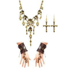 PRICES MAY VARY. Pirate accessories set：Comes with 1 pirate skull necklace, 1 skeleton hand bracelet with ring, 1pair pirate dangle earrings, gothic style, horror elements, very cool and stylish, enough to meet your personalized needs. Pirate necklace length: 43 + 5; Weight: 75g The necklace can also be used as a clothing accessory. pirate earring length：4.17in wideth：0.75in. pirate bracelet length：8.5 + 3.35in. Quality Material：This pirate accessories set is made of high-quality alloy, sturdy a Pirate Costume Jewelry, Pirate Accessories Women, Steam Punk Fashion Women, Pirate Earring, Angel Ocs, Punk Fashion Women, Pirate Earrings, Pirate Bracelet, Skeleton Hand Bracelet