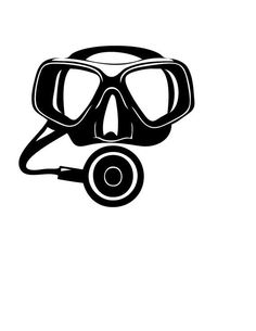 a black and white drawing of a scuba mask with goggles on it's head