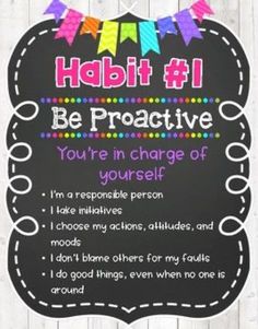 a chalkboard sign that says habit 1 be proactive you're in charge of yourself