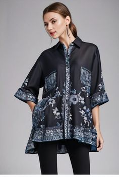 size curve blouses crane print loose oversized blouse 106789 Casual Spring Party Blouse, Formal Half Sleeve Tops For Summer, Spring Workwear Collared Blouse, Spring Collared Blouse For Workwear, Spring Workwear Blouse With Collar, Casual Fall Blouse For Semi-formal Occasions, Casual Semi-formal Blouse For Fall, Casual Blouse For Semi-formal Fall Occasions, Printed Summer Office Tops