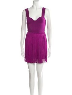 Herve Leger Sheath DressPurpleFringe Trim AccentSleeveless with Square NecklineConcealed Zip Closure at BackDesigner Fit: Designed for a slim fit, those with a curvy figure may wish to take one size up. Herve Leger Purple Dress, Herve Leger, Square Necklines, Square Neckline, Dress Outfits, Slim Fit, Trim, Mini Dress, Square