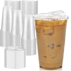 plastic cups with lids and straws on them