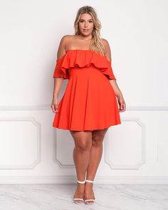 Plus Zise, Plus Size Mini Dresses, Shoulder Ruffle Dress, European Dress, Vestido Plus Size, Moda Plus, Plus Size Dress, Large Size Dresses, Curvy Fashion