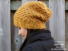 Knit hat slouchy beanie hat mustard yellow by WinterWhiteKnits Knit Pom Pom Hat, Knit Pom Pom, Slouchy Beanie Hat, Ski Hat, Hat Knit, Ski Hats, Hat Beanie, Slouchy Beanie, Pom Pom Hat