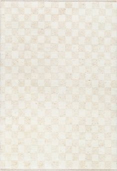 a beige and white rug with squares on it