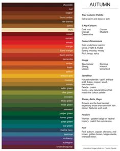 the color chart for autumn with different colors