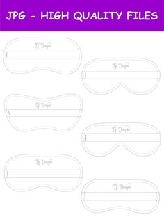 the printable pattern for an eye mask is shown in three different sizes and colors