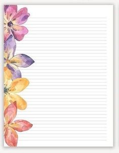 a notepad with watercolor flowers on it and lined paper in the bottom corner