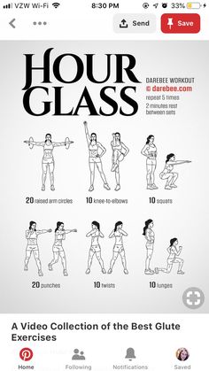 an image of a woman's workout routine for the hour glass on her phone