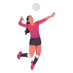 a woman in pink shirt and black shorts playing with a volleyball ball on white background