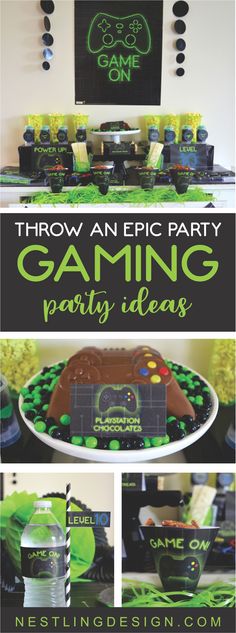 an image of a gaming party with cake and decorations