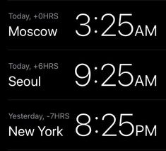 three different time zones displayed on a cell phone with the same time in each screen