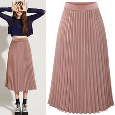 pleated skirt - Yahoo India Image Search results Rok Midi, Long Chiffon Skirt, Long Skirt Fashion, High Waist Long Skirt, Elastic Skirt, Party Mode, High Waisted Pleated Skirt, Maxi Dresses Fall