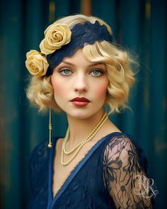 Gatsby Wedding Hair, Victorian Wedding Decor, Flapper Wedding, Photoshoot Vintage, Flapper Hair, Portraits Inspiration, 1920s Party, Flower Women, Nostalgic Art