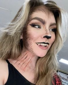 Halloween Werewolf Girl Makeup Fangs SFX scar wolf Were Wolf Makeup, Women Wolf Makeup, She Wolf Makeup Halloween, Wolf Nose Makeup, Wearwolf Makeup Men, She Wolf Halloween Costume, White Wolf Makeup, Werewolf Sfx Makeup