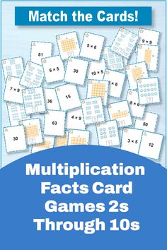 a blue and white poster with numbers on it that says,'match the cards '