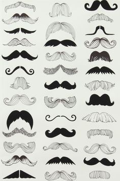 a collection of moustaches are shown in black and white on a tan background