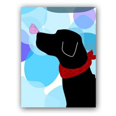 a black dog with a red scarf on its neck looking up at something in the sky