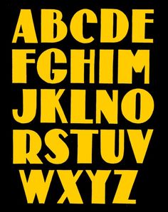 the alphabet is yellow and black with white letters