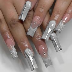 Wave Nail Design, Coffin French, Wave Nails, China Nails, Nagel Tips, Nail Remover, Coffin Press On Nails, Long Acrylic, New Nail Art