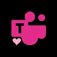 a black and pink logo with the letter t in it's center surrounded by hearts