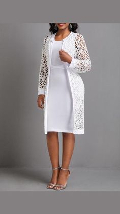 ROTITA Mesh White Two-Piece Round Neck Dress and Cardigan Dress And Cardigan, Modest Dresses Fashion, White Two Piece, Elegant Dresses Classy, Fashion Dresses Online, Dress And Jacket, Classy Dress Outfits, Church Dresses