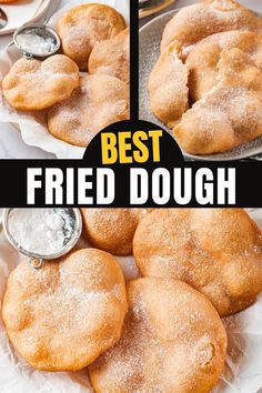 the best fried dough is on display in this collage