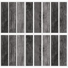 six different types of wood planks are shown in black and white, with the same color