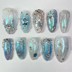 Blue Icy Nails, Glass Effect Nails, Blue Snow Nails, Icy Blue Nails, Icy Nails, Nails Snow, Frozen Nails, Snow Nails, Pretty Gel Nails