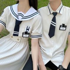 Couple JK Uniform Sailor Collar Dress T-Shirt Pants Elevate your couple style with this elegant pair of JK Uniform Sailor Collar Dress T-Shirt Pants. Perfect for any occasion, these matching outfits feature a classic sailor collar design, adding a touch of sophistication to your wardrobe. Constructed with durable materials, these garments will keep you stylish and comfortable all day long. Size Info. S: for Height Range (145-150 cm). Weight Range (35-42.5 kg) M: for Height Range (150-155 cm). We Sailor Collar Dress, Dress Bow Tie, Kawaii Swimsuit, Sailor Uniform, Tie Pants, Dark Academia Clothing, Anime Lingerie, Aesthetic Dark Academia, Dress T Shirt