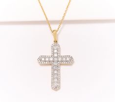 Surprise, it's diamonds! Treat the person in your life who strengthens your faith (you know the one) with a gift of this classic diamond cross necklace. From Affinity® Diamond Jewelry. Golden Cross, Diamond Cross Necklace, Colorless Diamond, Diamond Cross, Jewelry Show, Shiny Things, Cross Jewelry, Cross Designs, Jewelry Cleaner