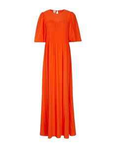 toile, fronces, uni, col rond, manches courtes, manches bouffantes, intérieur sans doublure, fermeture avec agrafes, sans poche, coupe trapèze , Color: Orange , Size: 34 Smocked Maxi Dress, Dress Orange, Qr Code, Smocking, Puff Sleeve, Long Dress, Maxi Dress, My Style, Orange