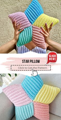 the star pillow is made with yarn and crochet, it's easy to make