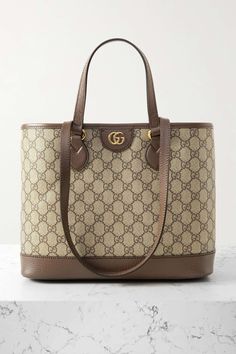 GUCCI Ophidia Tess embellished leather-trimmed printed coated-canvas shoulder bag | NET-A-PORTER Gucci Bags Handbags, Gucci Ophidia Bag, Tote Bag Outfit, Gucci Handbags Outlet, Shop Gucci, Uni Bag, Gucci Tote Bag, Gucci Ophidia, Gucci Tote