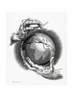 two hands holding the earth in their palms, with one hand pointing at it