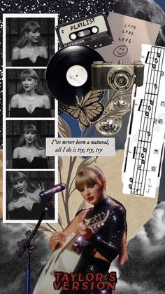 taylors version collage with music and photoshopped images from the album taylor's version