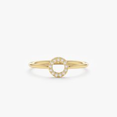 A circle is the reflection of eternity. This dainty diamond ring is stackable, and its round disc shape is bound to make a statement. Wear this stunning gold ring for yourself or gift it to someone you love. Total Diamond Carat Weight: 0.04 ctw Disc Dimension: 6 mm Width of the Band: 1.2 mm Gold Diamond Circle Jewelry, Yellow Gold Circle Jewelry With Single Cut Diamonds, Modern Circle Jewelry With Diamond Accents, Diamond Cut Open Circle Jewelry, Delicate Yellow Gold Open Circle Jewelry, Memory Ring, Small Diamond Rings, Dainty Diamond Ring, Solid Gold Bracelet