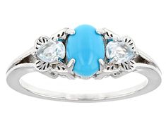 7x5mm Oval Cabochon Sleeping Beauty Turquoise With .31ctw Pear Shape Glacier Topaz™ Rhodium Over Sterling Silver Ring. Measures Approximately 0.91"L x 0.28"W. Not sizeable. Jtv Jewelry, Shades Of Turquoise, Topaz Earrings, Sleeping Beauty Turquoise, Turquoise Rings, Spring Trends, Blue Gemstones, Topaz Gemstone, Turquoise Gemstone